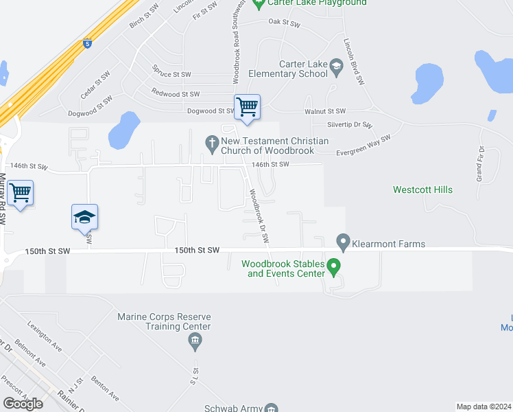 map of restaurants, bars, coffee shops, grocery stores, and more near 14768 Woodbrook Drive Southwest in Lakewood