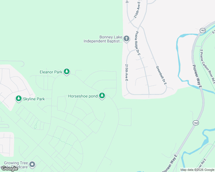map of restaurants, bars, coffee shops, grocery stores, and more near 13918 208th Avenue East in Bonney Lake