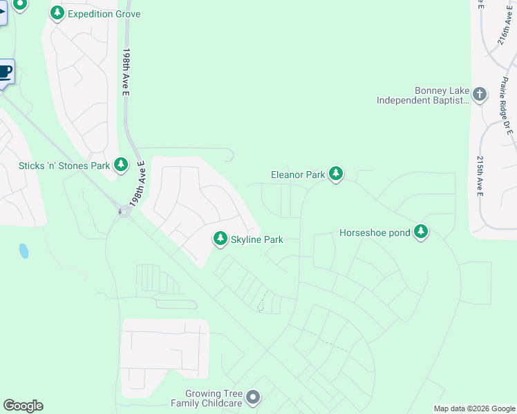map of restaurants, bars, coffee shops, grocery stores, and more near 14528 203rd Avenue East in Bonney Lake