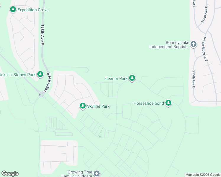 map of restaurants, bars, coffee shops, grocery stores, and more near 14519 204th Avenue East in Bonney Lake