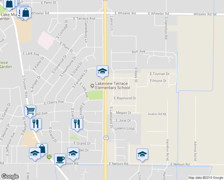 map of restaurants, bars, coffee shops, grocery stores, and more near 622 South Lakeland Drive in Moses Lake