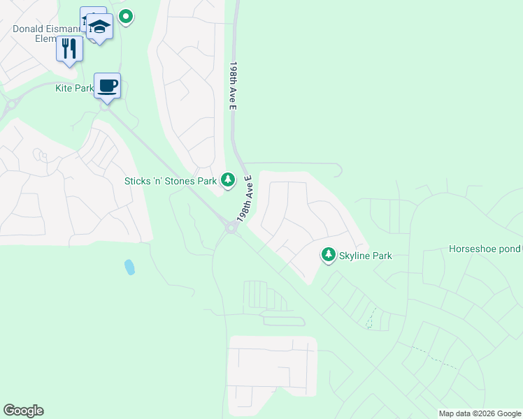 map of restaurants, bars, coffee shops, grocery stores, and more near 14622 199th Avenue East in Bonney Lake