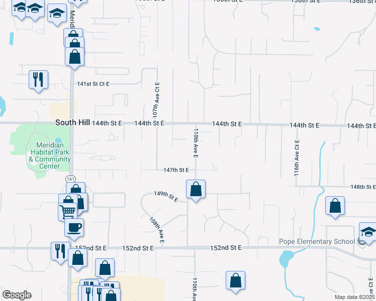 map of restaurants, bars, coffee shops, grocery stores, and more near 14520 110th Avenue East in Puyallup