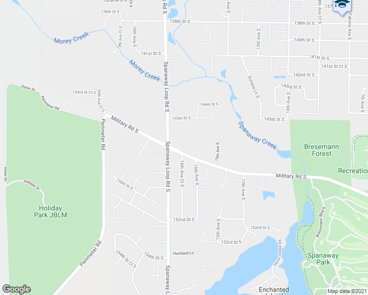 map of restaurants, bars, coffee shops, grocery stores, and more near 14513 16th Avenue Court South in Spanaway