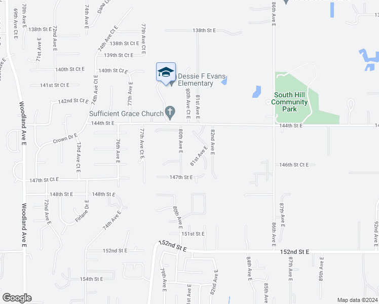 map of restaurants, bars, coffee shops, grocery stores, and more near 14521 80th Avenue East in Puyallup