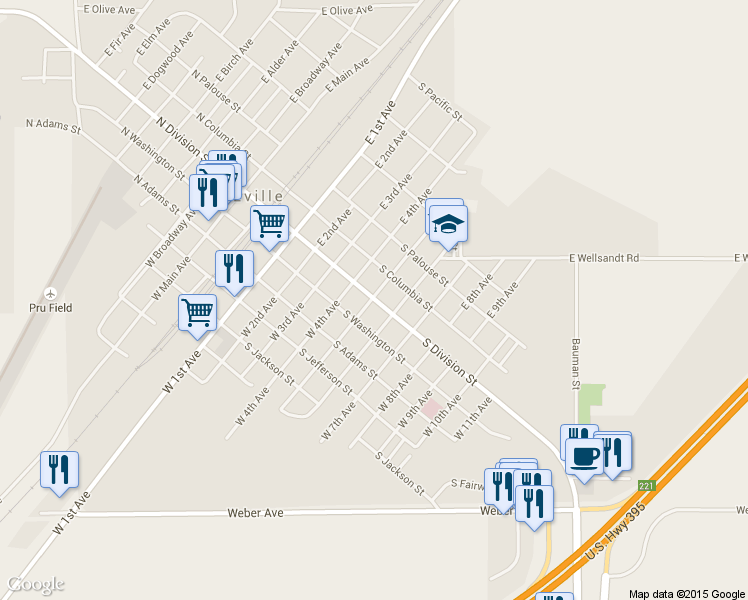 map of restaurants, bars, coffee shops, grocery stores, and more near 508 South Division Street in Ritzville