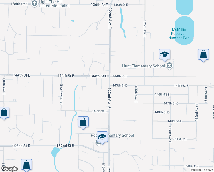 map of restaurants, bars, coffee shops, grocery stores, and more near 14523 122nd Avenue East in Puyallup