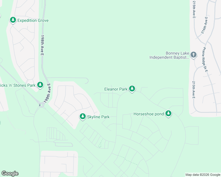 map of restaurants, bars, coffee shops, grocery stores, and more near 14420 204th Avenue Court East in Bonney Lake