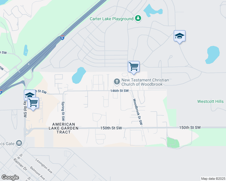 map of restaurants, bars, coffee shops, grocery stores, and more near 14520 70th Avenue Court Southwest in Lakewood