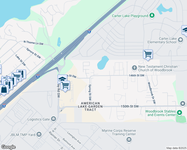 map of restaurants, bars, coffee shops, grocery stores, and more near 7517 146th Street Southwest in Lakewood