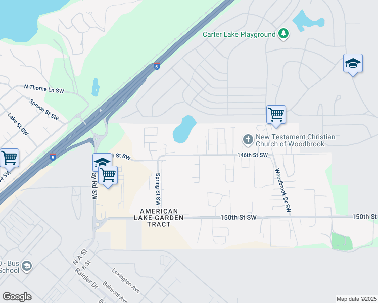 map of restaurants, bars, coffee shops, grocery stores, and more near 7407 146th Street Southwest in Lakewood