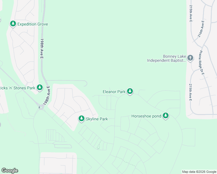 map of restaurants, bars, coffee shops, grocery stores, and more near 14408 204th Avenue Court East in Bonney Lake