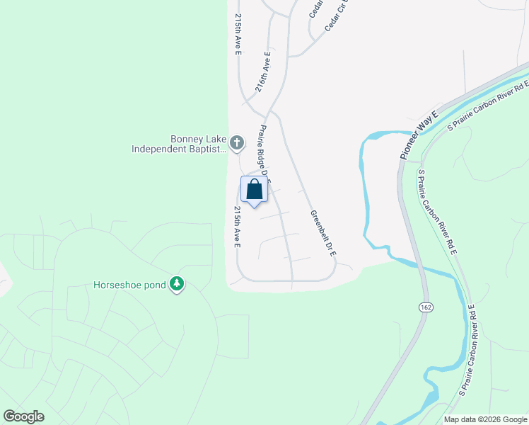 map of restaurants, bars, coffee shops, grocery stores, and more near 21510 144th Street East in Sumner