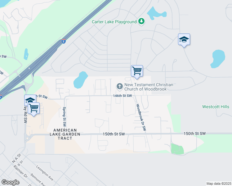 map of restaurants, bars, coffee shops, grocery stores, and more near 14520 70th Avenue Court Southwest in Lakewood