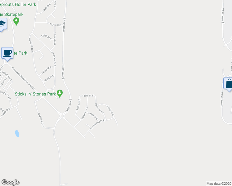 map of restaurants, bars, coffee shops, grocery stores, and more near 14403 198th Avenue East in Bonney Lake