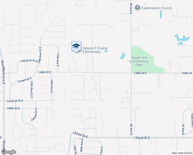 map of restaurants, bars, coffee shops, grocery stores, and more near 14413 Sandy Glen Lane East in Puyallup