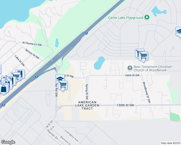 map of restaurants, bars, coffee shops, grocery stores, and more near 7511-7523 146th Street Southwest in Tacoma