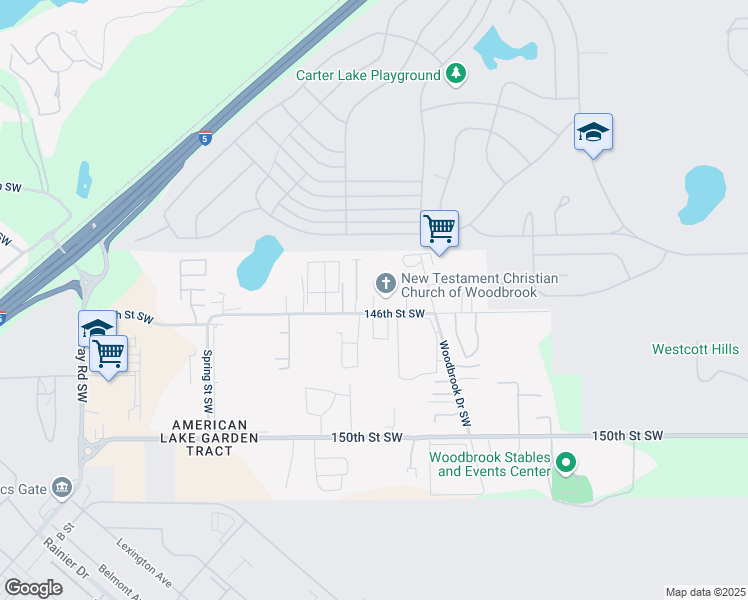 map of restaurants, bars, coffee shops, grocery stores, and more near 14520 70th Avenue Court Southwest in Lakewood