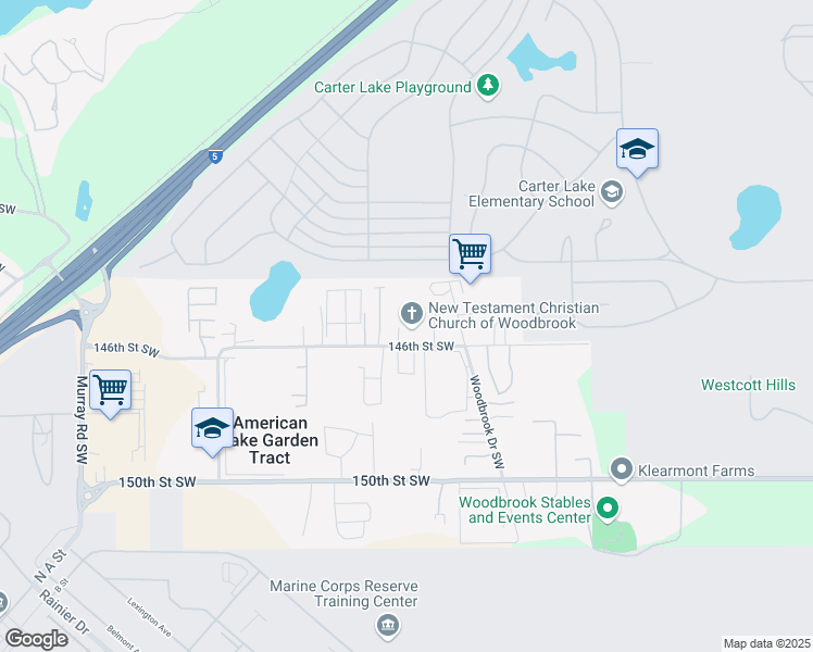 map of restaurants, bars, coffee shops, grocery stores, and more near 14520 70th Avenue Court Southwest in Lakewood