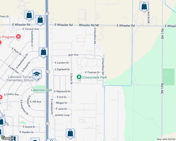 map of restaurants, bars, coffee shops, grocery stores, and more near 1612 East Truman Drive in Moses Lake