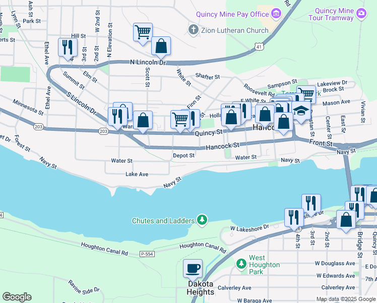 map of restaurants, bars, coffee shops, grocery stores, and more near 528 Hancock Street in Hancock
