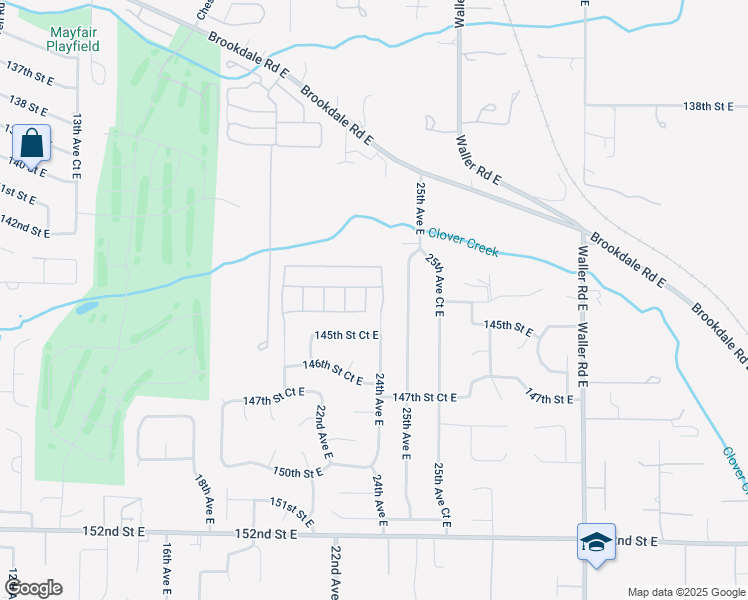 map of restaurants, bars, coffee shops, grocery stores, and more near 14419 23rd Avenue Court East in Tacoma
