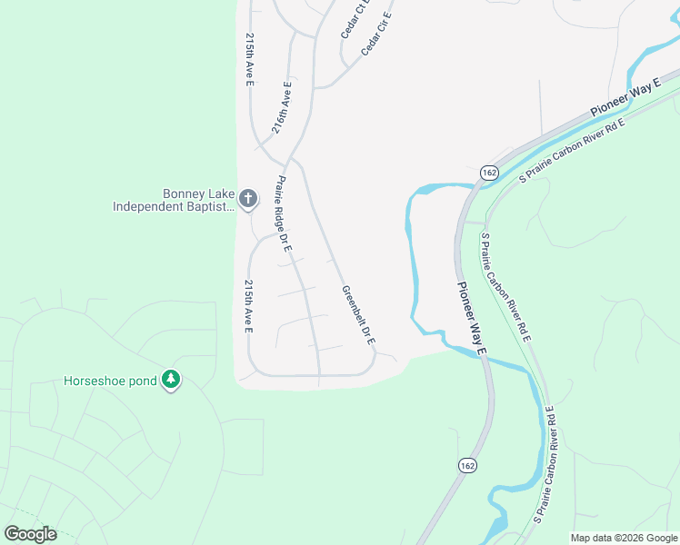 map of restaurants, bars, coffee shops, grocery stores, and more near 14399 Greenbelt Drive East in Bonney Lake