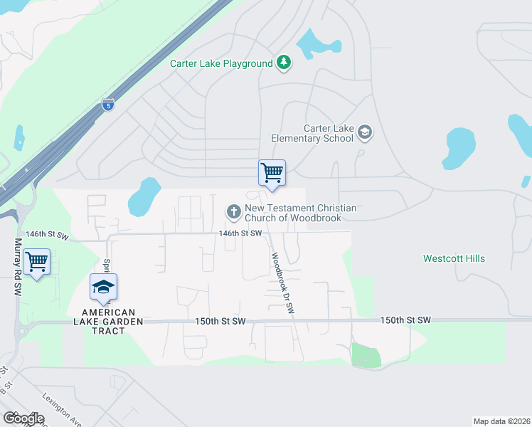 map of restaurants, bars, coffee shops, grocery stores, and more near 14505 Woodbrook Drive Southwest in Lakewood