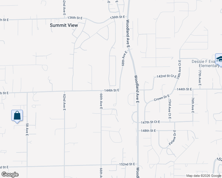 map of restaurants, bars, coffee shops, grocery stores, and more near 6707 144th Street East in Puyallup