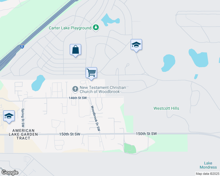 map of restaurants, bars, coffee shops, grocery stores, and more near 6607 146th Street Southwest in Tacoma