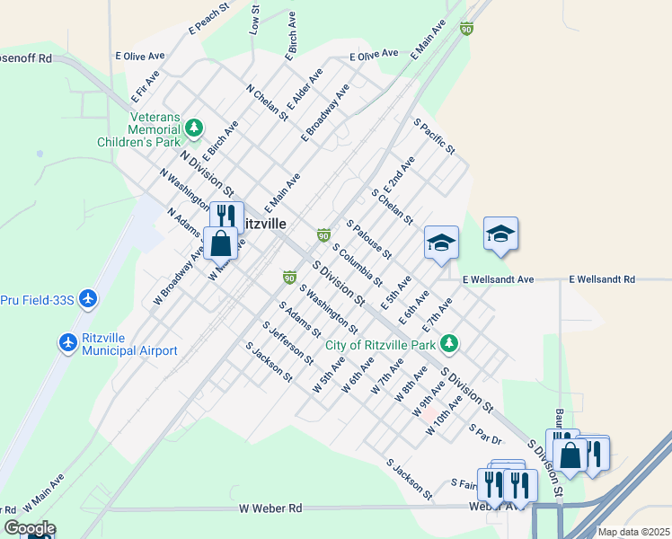 map of restaurants, bars, coffee shops, grocery stores, and more near in Ritzville