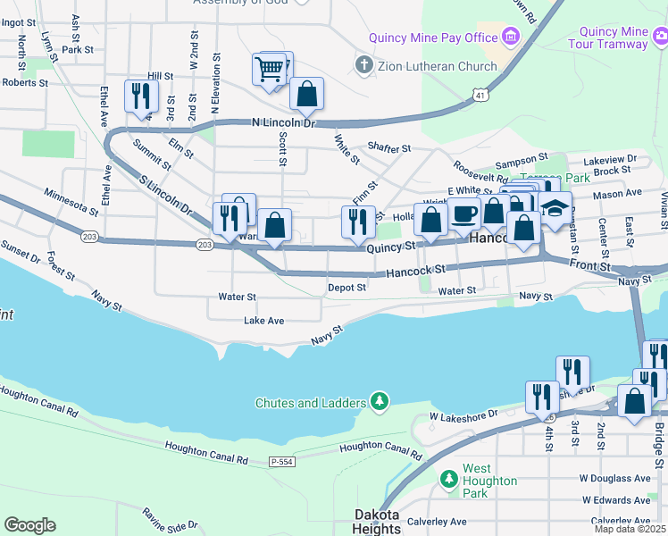 map of restaurants, bars, coffee shops, grocery stores, and more near 528 Hancock Street in Hancock