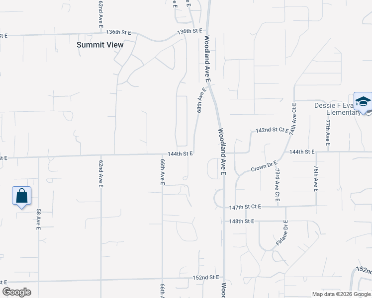 map of restaurants, bars, coffee shops, grocery stores, and more near 6707 144th Street East in Puyallup