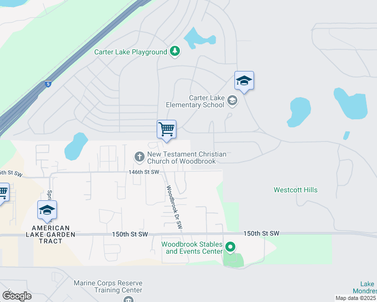 map of restaurants, bars, coffee shops, grocery stores, and more near 6627-6629 146th Street Southwest in Lakewood