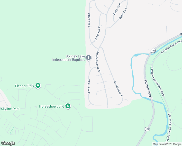 map of restaurants, bars, coffee shops, grocery stores, and more near 14307 215th Avenue East in Sumner