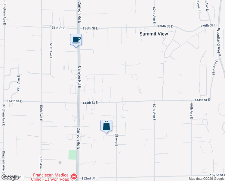 map of restaurants, bars, coffee shops, grocery stores, and more near 14219 57th Avenue East in Puyallup