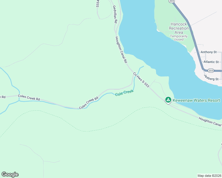 map of restaurants, bars, coffee shops, grocery stores, and more near 17400 Coles Creek Road in Atlantic Mine