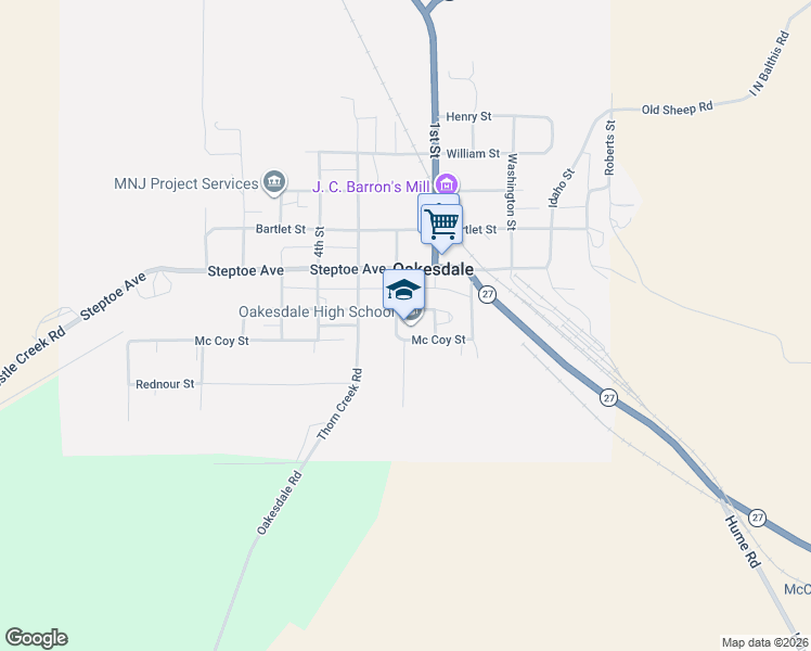 map of restaurants, bars, coffee shops, grocery stores, and more near 200 Pearl Street in Oakesdale