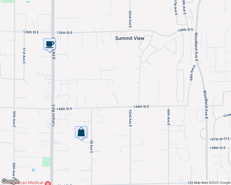 map of restaurants, bars, coffee shops, grocery stores, and more near 6017 144th Street East in Puyallup