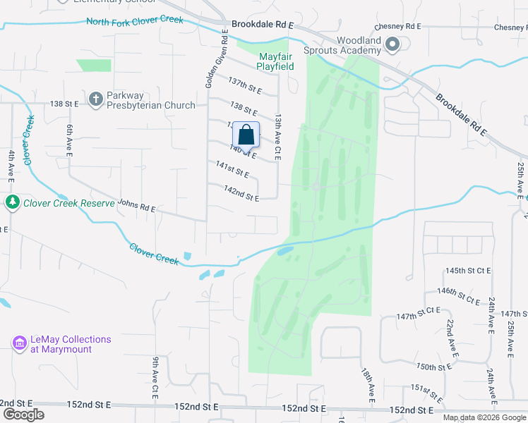 map of restaurants, bars, coffee shops, grocery stores, and more near 1229 Johns Road East in Tacoma