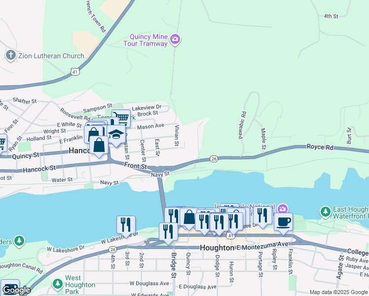 map of restaurants, bars, coffee shops, grocery stores, and more near 434 Cooper Avenue in Hancock
