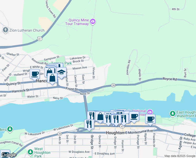 map of restaurants, bars, coffee shops, grocery stores, and more near 434-498 Cooper Avenue in Hancock