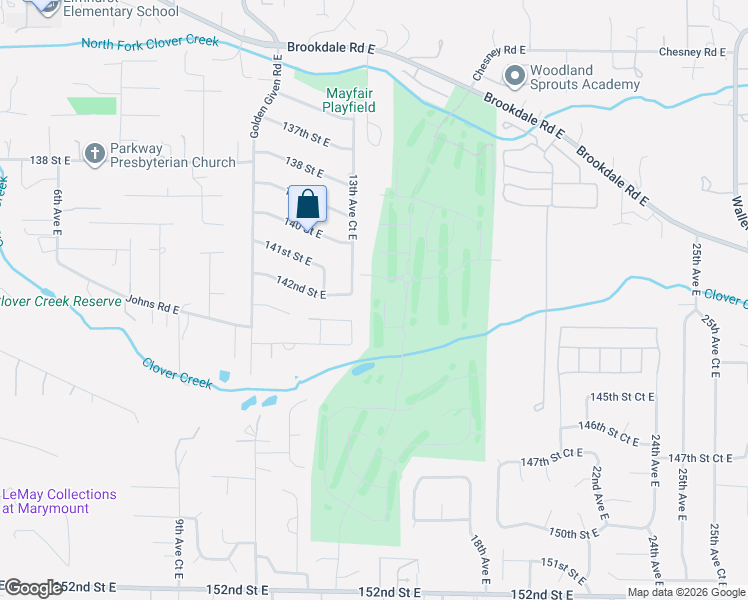 map of restaurants, bars, coffee shops, grocery stores, and more near 1309 143rd Street East in Tacoma