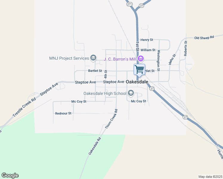map of restaurants, bars, coffee shops, grocery stores, and more near 301 Pearl Street in Oakesdale