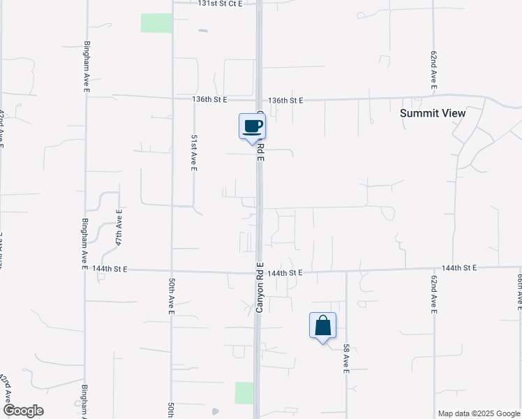 map of restaurants, bars, coffee shops, grocery stores, and more near 5402 141st Street East in Puyallup