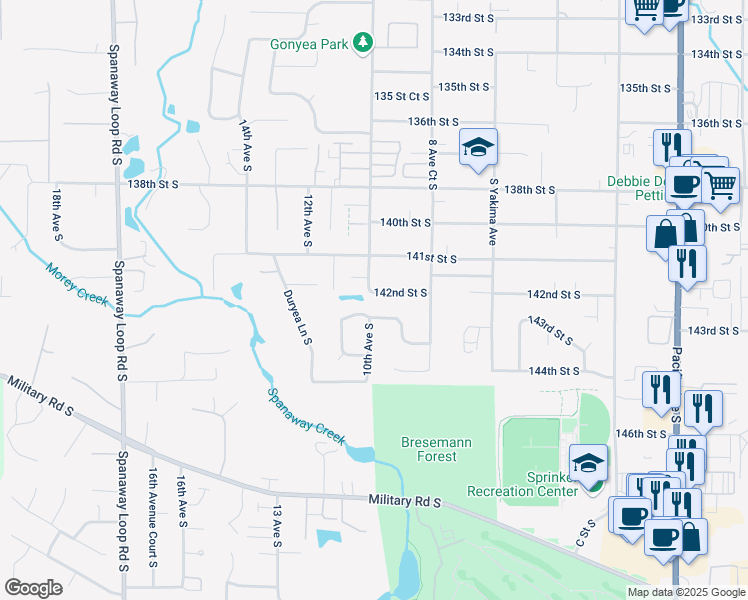 map of restaurants, bars, coffee shops, grocery stores, and more near 14100 J Street South in Parkland
