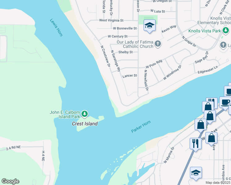 map of restaurants, bars, coffee shops, grocery stores, and more near 302 North Crestview Drive in Moses Lake