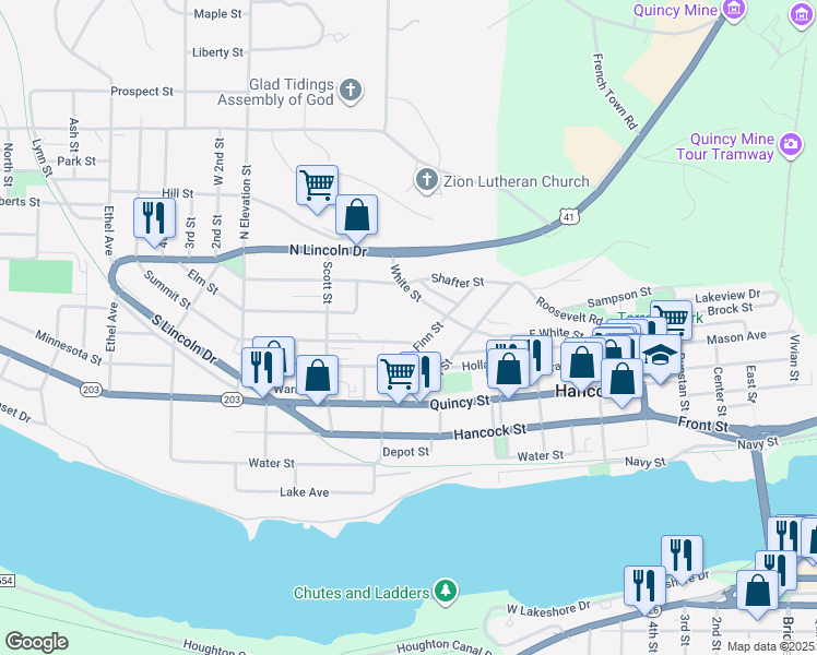 map of restaurants, bars, coffee shops, grocery stores, and more near 699 Summit St in Hancock