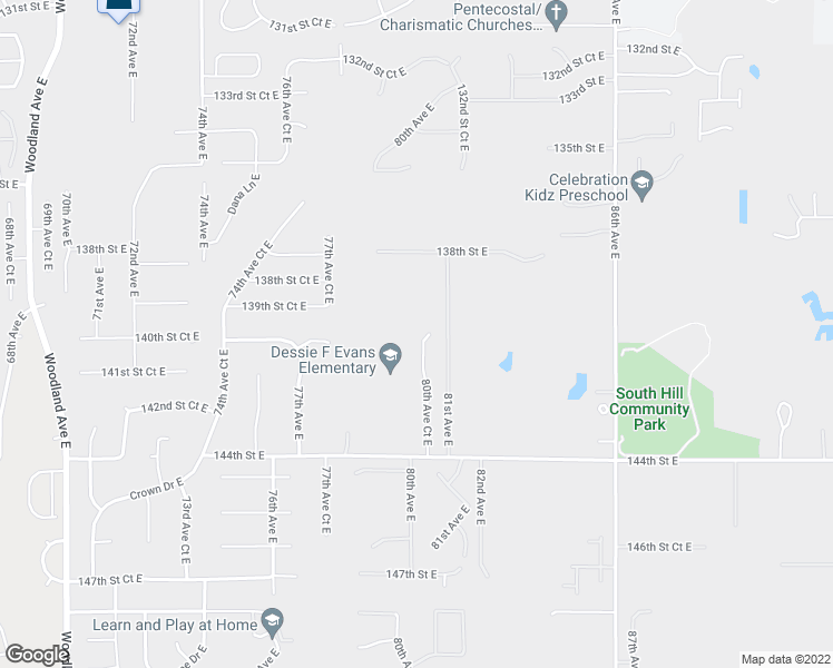 map of restaurants, bars, coffee shops, grocery stores, and more near 14023 80th Avenue Court East in Puyallup