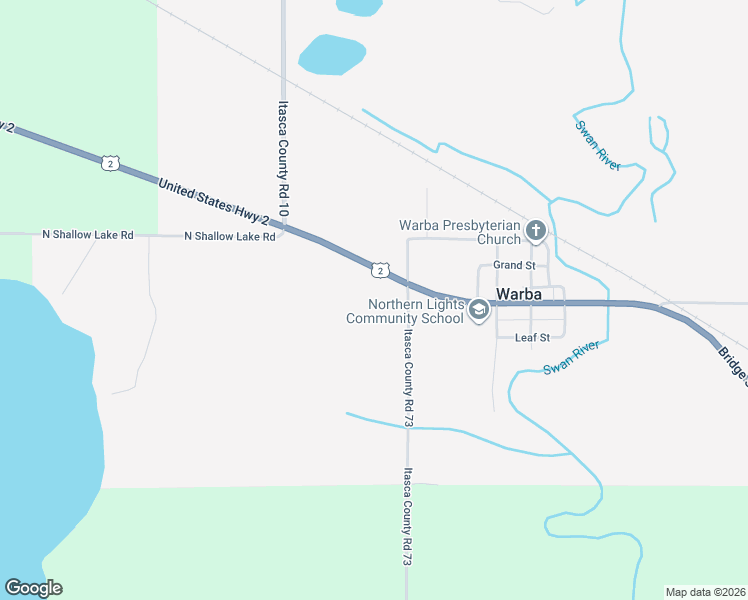 map of restaurants, bars, coffee shops, grocery stores, and more near 17327 County Road 73 in Warba